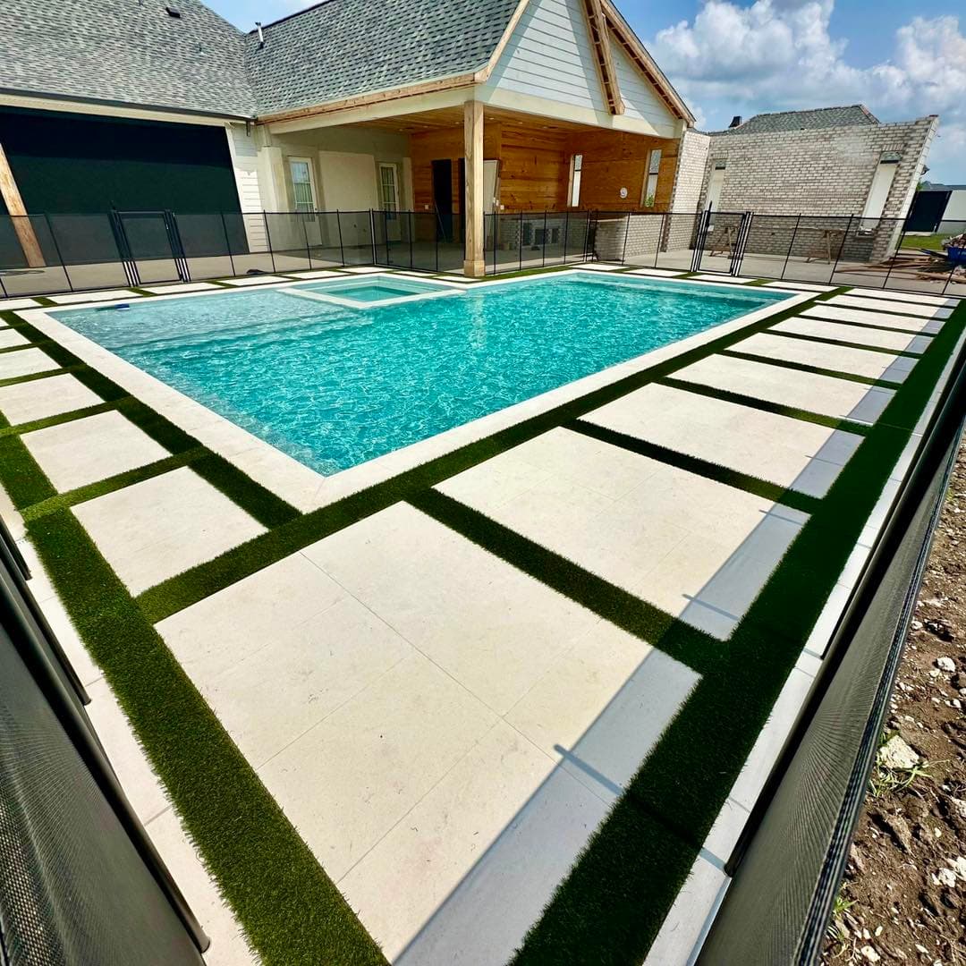 Complete backyard with pool and outdoor living space in Thibodaux